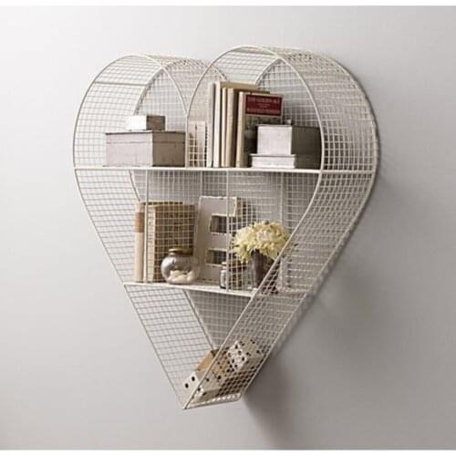 Heart Metal Shelf Model Wire Mesh Wall Shelf White Stylish Design Artistic Wrought Iron Retro Living Room Office Kitchen Modern
