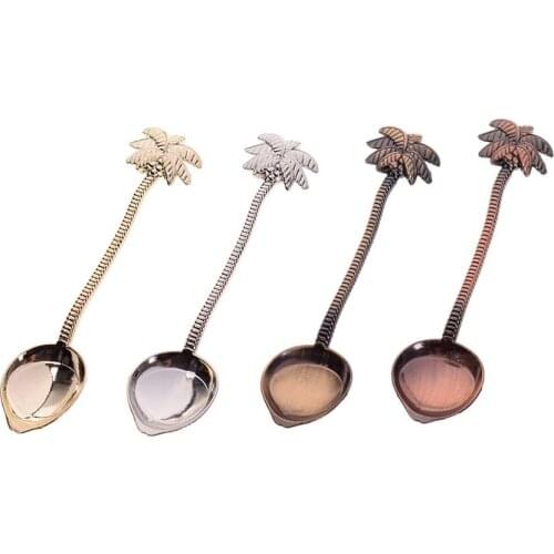 Vintage Royal Style Coconut Tree Tea Coffee Spoon Ice Cream Small Decoration Zine Alloy Gift For Bar Party