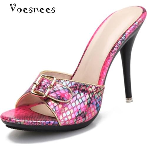 Voesnees Shoes slippers women 2020 high heels sexy 11cm Bling serpentine Sequined Cloth plus size women shoes 42 Ladies' slipper