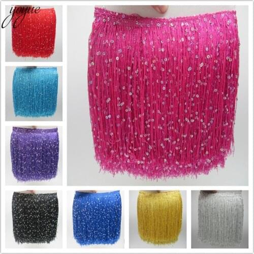 YOYUE 1Yard 20CM Long Polyester Sequins Tassel Fringe Lace Trim Ribbon Sew Latin Dress Stage Garment Curtain Accessories