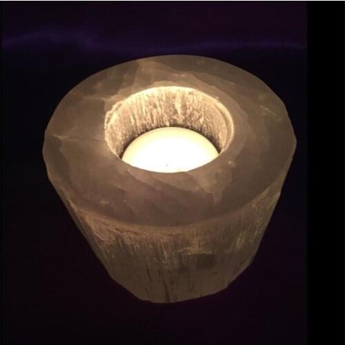 CHARGED Selenite Crystal Candle Holder Round HANDMADE Mediation Protection Heal