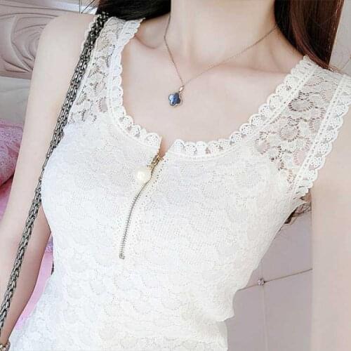 Womens Spring Summer Style Blouse Shirt Womens Elegant Embroidery Slim Lace Solid Color Zipper Sleeveless Slim Tops DD8488