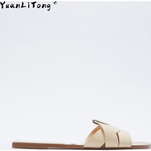 2021 New Summer Slippers Women Designer Shoes Women Square Toe Beige Cross Slippers For Women