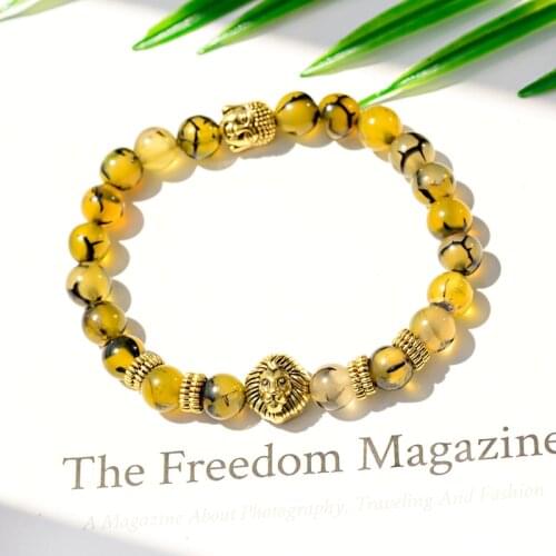 Charm Gold Lion&Buddha Bracelet Men Trendy Natural Stone Bracelets & Bangles For Women Dragon Beaded Yoga Bracelets Pulseira