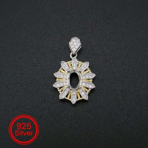 1Pcs 5x7MM Oval Prong Pendant Settings Flower Pave Gold Plated Solid 925 Sterling Silver Charm Bezel Tray DIY Supplies 1421125