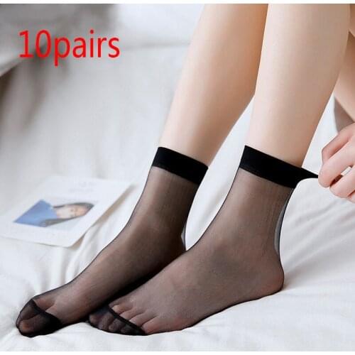 10 Pairs Spring Summer Ladies Soft Socks Casual Non-slip Bottom Stitching Fashion Transparent Ladies and Girls Thin Stockings