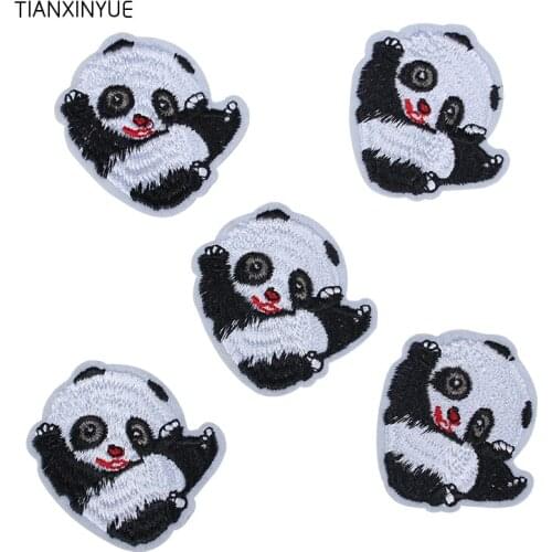 TIANXINYUE 10pcs 4.4*5cm Needle Embroidered Panda Patches iron on Clothing Cartoon Motif Applique sew on fabric patch
