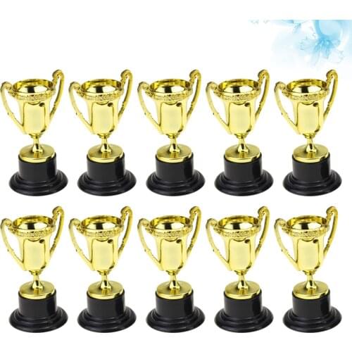 10PCS Plastic Trophy Awards Sport Competition Craft Souvenirs Gift Mini Gold Cups Trophies for Children Early Learning Prizes