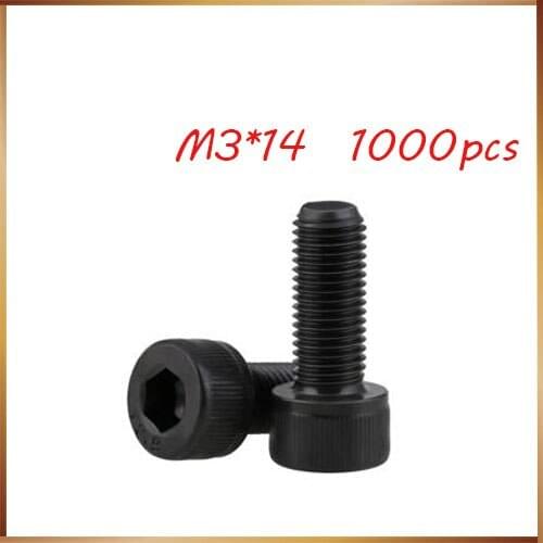 1000pcs M3*14 Black Alloy Steel Metric All Thread Hex Socket Head Cap Screw Bolt M3X5/6/8/10/12 m3 screws stainless nails,bolts
