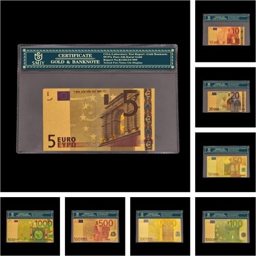 8Pcs/Lot European Gold Banknotes Sets5.10.20.50.100.200.500.1000 Euro Bank Note Paper Money For Christmas Gifts Frame