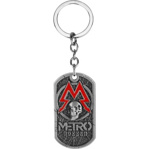 Game Metro Exodus 2033 Skull Keychain Vintage Skeleton Dog Tag Alloy Keyring Key Chains Car Bag Charm Key Ring Holder