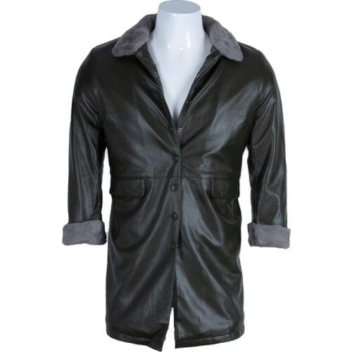 ChangNiu Luxury Leather Jacket Coats Men Single Breasted Black Leather Jackets Faux Fur Inside Long Coat Men Outwear Winter Warm