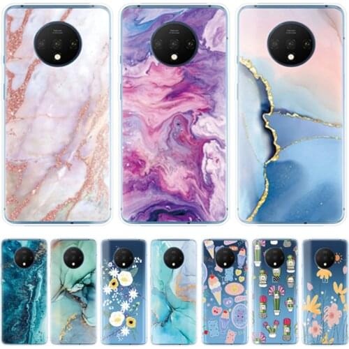 Phone Cases For OnePlus 7T Cases Soft TPU Silicone Back Covers For OnePlus 7T 6.55"Coque Flowers Fashion Marble Pattern Cute cat