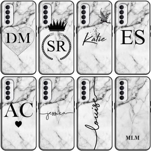PERSONALISED MARBLE INITIALS NAME CUSTOM Case For OnePlus 9 Pro 7 8 T Nord 9R Coque For Realme 8 Pro 6 7 Q3 7i GT Neo C3 C11 C21