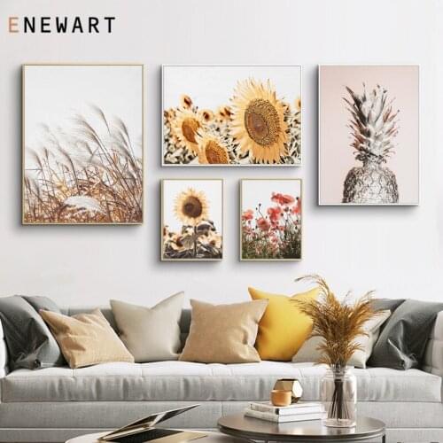 Sunflower Wall Art Botanical Poppy Flower Print Poster Canvas Painting Decorative Picture Modern Living Room Home Decoration