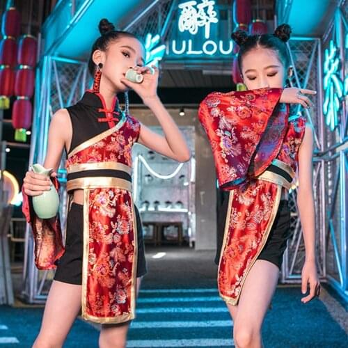 Kids Hip Hop Costumes Chinese Style Street Dance Clothing Girls Jazz Stage Wear Children Modern Catwalk Dancing Outfit DNV12868