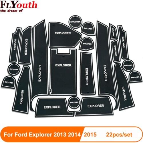 For Ford Explorer 2013 2014 2015 Anti-Slip Gate Slot Cup Mat Interior Non-slip mat Accessories Door Pad 22pcs Car Styling
