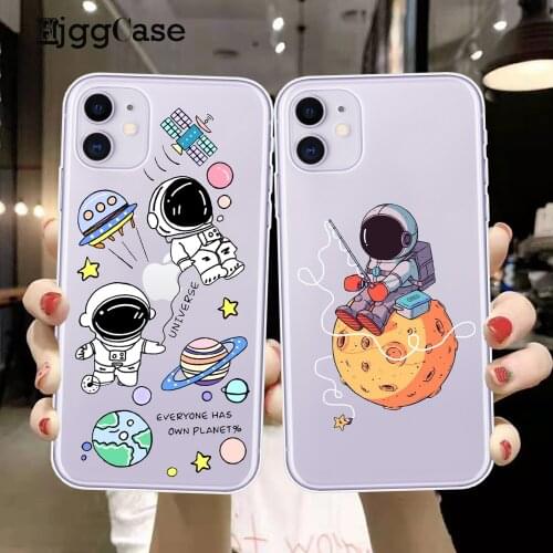Funny Cartoon Astronaut Phone Case For iPhone 12 11 Pro XS MAX X 7 XR SE 2020 8 6 Plus Transparent TPU Soft back Cover Fundas