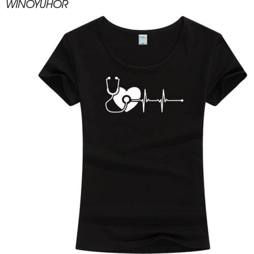 New Heartbeat Registered Nurse T Shirts Women Girls Tops Cotton Short Sleeve Female Funny Doctor Nurses Day Gift T-shirt