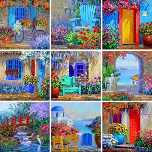 HUACAN 5d Diamond Painting House Mosaic Landscape DIY Diamond Embroidery Garden Handicraft Home Decor Craft Kit