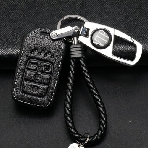 Leather Car Keychain Fob Cover For Honda Civic 2017 Accord Fit CRV CR-V XRV Crosstour HRV JAZZ Car Key Case interior Accessories