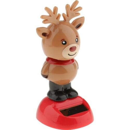 Cute Solar Powered Dancing Reindeer Stand On Stage Home Car Decor Toy Gift