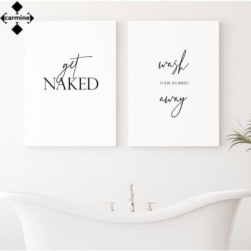 Minimalist Letters Canvas Painting Wash Your Worries Away Posters and Prints Get Naked Wall Art Picture for Bathroom Decoration
