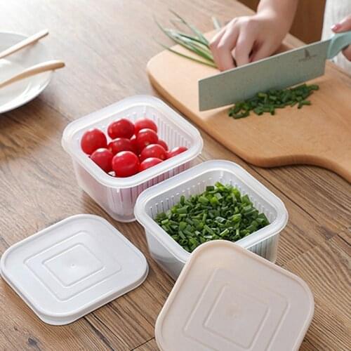Reusable Drain Fresh Box Compartmentalized Green Onion Storage Box Kitchen Sealed Box Refrigerator Fresh-keeping Storage Case
