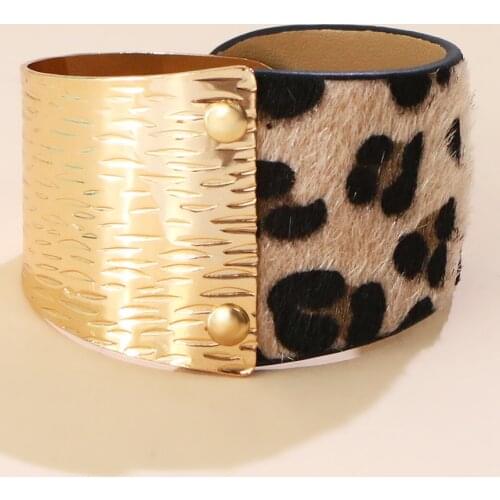 Kirykle Fashion Leopard Print Bracelet&Bangle For Women Bohemian Leather Vintage Gold Color Wide Cuff Bracelets Jewelry Gifts