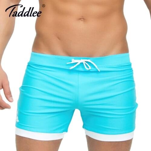 Taddlee Brand Mens Swimming Boxer Trunks Solid Color Blue Swimwear Swimsuits Plus Size XXL Bathing Suits Board Surf Shorts New