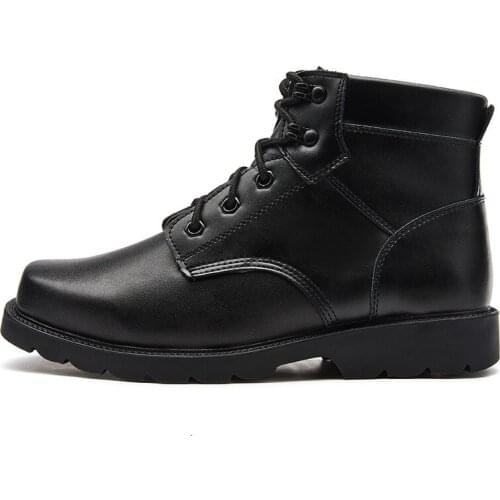 Mens Winter Leather Boots Work Boots Non-slip Wear-resistant Steel-toed Steel-soled Ski Wool Plush Warm Cotton Shoes Snow Boots