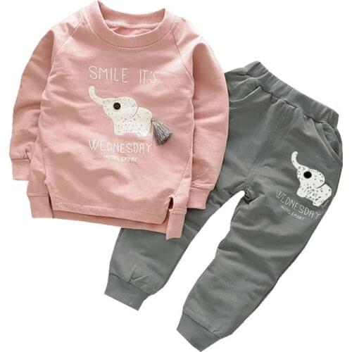 New Spring Autumn Children Boys Girls Clothes Suit Cartoon Elephant Cotton Clothing Sets Tassel T-Shirt+Pants 2pcs Clothes Suit