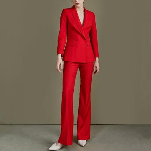 Autumn womens clothing new arrival slim long-sleeved double breasted suit two-piece Casual Wide Leg Pants sets high quality