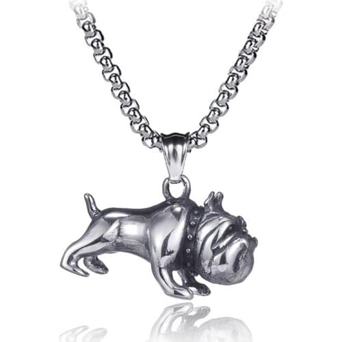French Bulldog Stainless Steel Pendant Necklace Hip Hop Rock Antique Silver Color Strong Pet Dog Necklace for Men Jewelry LN3029