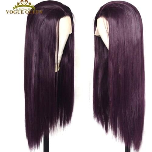 Vogue Queen Dark Grape Purple Synthetic Long Straight Lace Front Wig Heat Resistant Fiber Daily Wear For Women