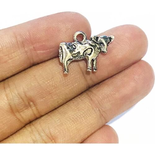 10pcs Charms Cow Bull Ox 14x19mm Antique Silver Color Plated Pendants Making DIY Handmade Tibetan Silver Color Jewelry