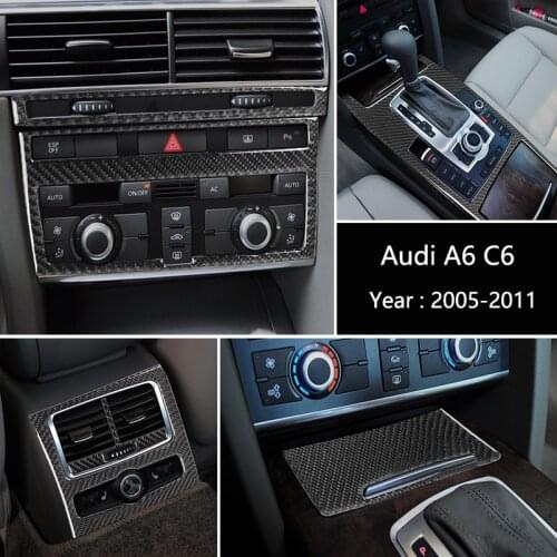 For Audi A6 C5 C6 Carbon Fiber Car Gear shift Frame Air Conditioning Outlet CD button Panel Cover Trim Stickers Auto Accessories