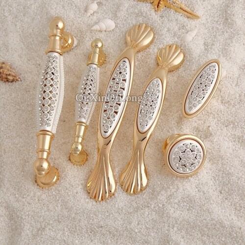 Luxury 10PCS European American Crystal Kitchen Door Furniture Handles Cupboard Wardrobe Drawer Wine Cabinet Pulls Handles&Knobs
