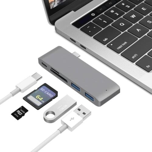 USB C HUB Type C to USB 3.0 HUB Adapter Dock for MacBook Pro 5 In1 Aluminium Alloy USB-C 3.0 Splitter Port Type C HUB