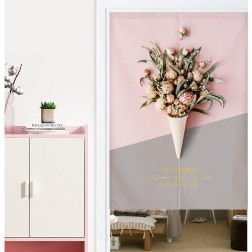 Nordic portiere Thicken cotton and linen door screen rose flower bedroom toilet kitchen decoration door curtain