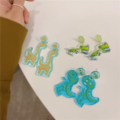 LOVOACC Vintage Colorful Cartoon Dinosaur Drop Earrings for Women 2021 Clear Resin Arcylic Animal Hanging Dangle Earrings Gifts