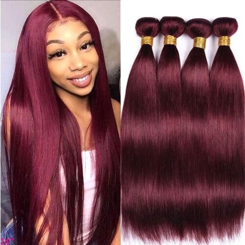 Ombre 99j Red Color Hair 1 4 3 Bundles Straight Human Hair Bundles Brazilian Hair Weave Bundles Remy 100% Human Hair Extensions
