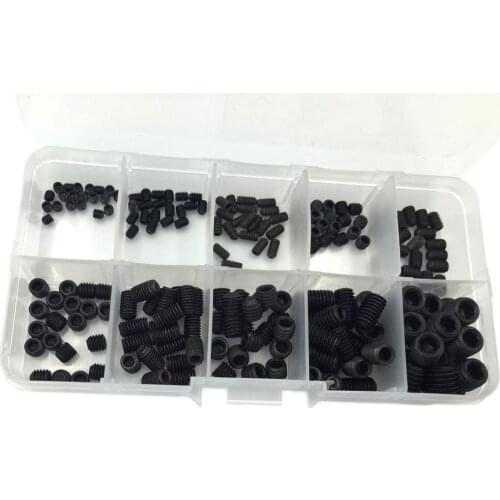 Top quality 200PCS M3 M4 M5 M6 M8 Hex Head Socket Hex Grub Screw Set Assortment Kit(Black Alloy Steel)