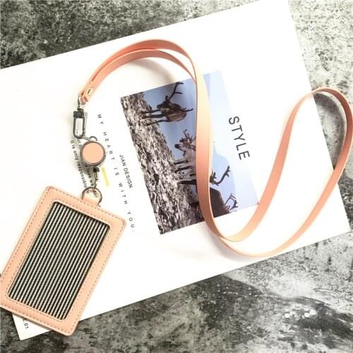 Super Quality Badge reel PU Leather Retractable badge holder Business ID Card Holder Badge License With Lanyard Stationery