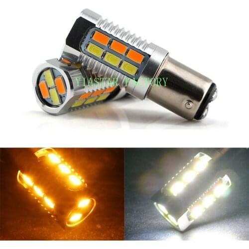 Yiastar 10pcs 1157 BAY15D 3157 7443 5630 22 SMD 22 LED Dual Colors White Amber Switchback DRL Parking Brake Turn Signal Light