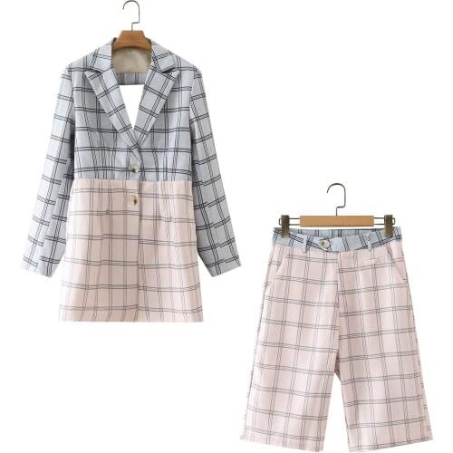 Za Women Blazers Coat Vintage Long Sleeve Back Hollowed Out Female Outerwear And High Waist Wide Leg Shorts And Long Trousers