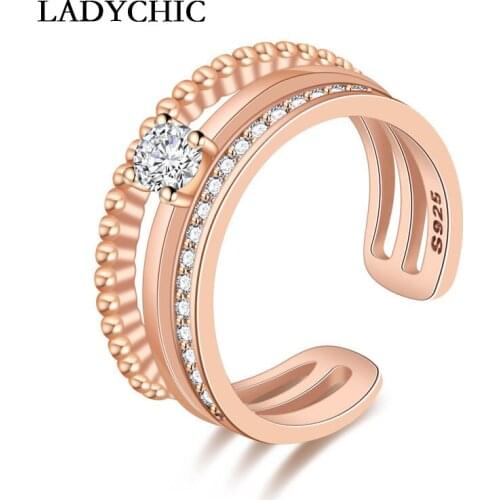 LADYCHIC New Arrival Crystal Three Layers Open Rings Trendy Personality Zircon Wedding Engagement Ring Jewelry Wholesale LR1212