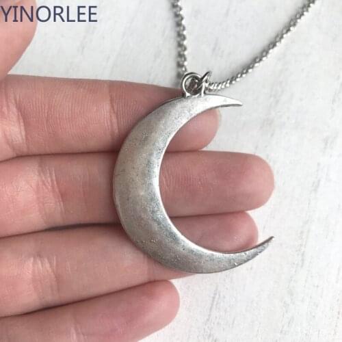 Witch Large Antiqued Silver Crescent Moon Necklace Chain Pendant Punk Jewelry Women Gift Girlfriend Beautifu Fashion New 2021