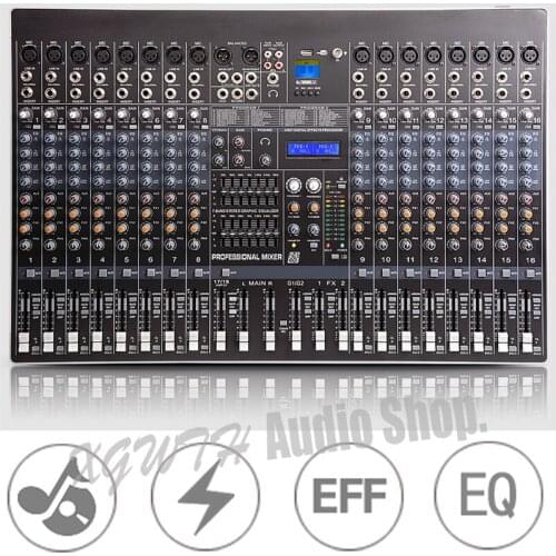 16 Channel Mixer USB Stage Karaoke Conference Wedding Effects Processor Mixing Console with 48V Phantom Power For DJ