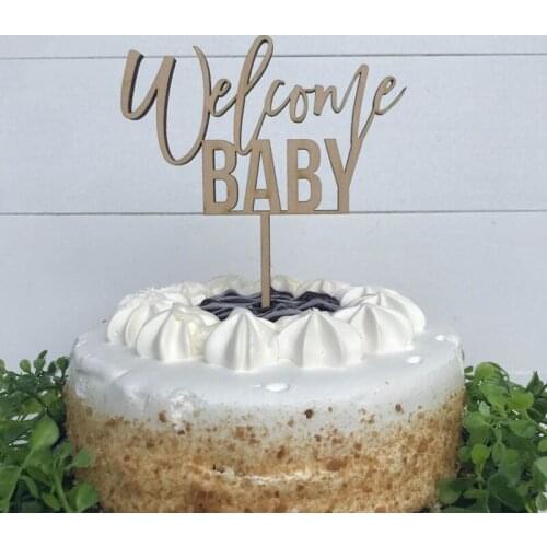 20pcs welcome baby laser cut wooden baby shower souvenir gifts baby shower cake topper topper for cake decoration